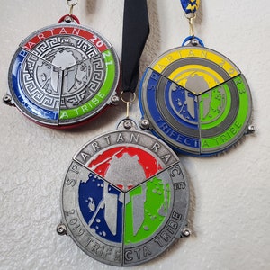 Spartan Trifecta Wedge HANGING Medal Display with Ribbon