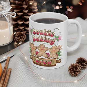 Christmas coffee mug with cute gingerbread men Cookie Baking Crew design ready for this holiday season