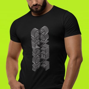 May include: A black t-shirt with a white 3D design that says "CONTENT CREATOR".