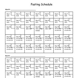 Two Month Fasting Calendar, Intermittent Fasting, Extended 35-day Cycle, Downloadable, Printable, Weight Loss Journey, Cycle Tracking