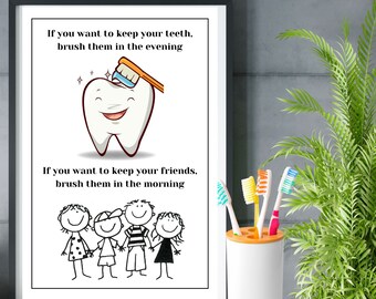 Brush Your Teeth Bathroom Wall Art, Cute Kids Bathroom Decor, Bathroom Sayings, Dentist Wall Art, Printable, Downloadable