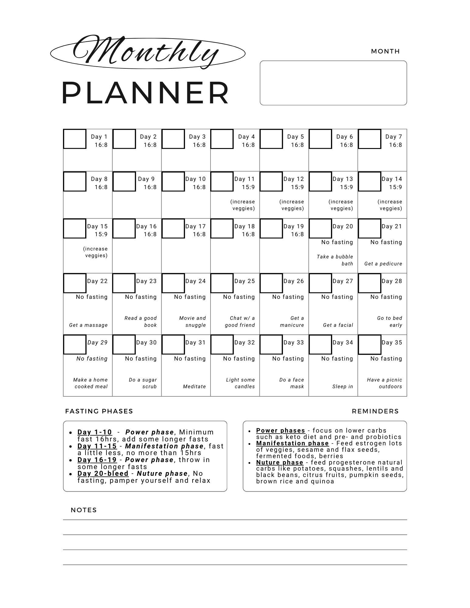 Fasting Calendar, Fast Like a Girl Calendar, Minimalist Design