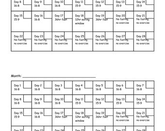 Two Month Fasting Calendar, Intermittent Fasting, 28-day Cycle, Downloadable, Printable, Weight Loss Journey, Cycle Tracking