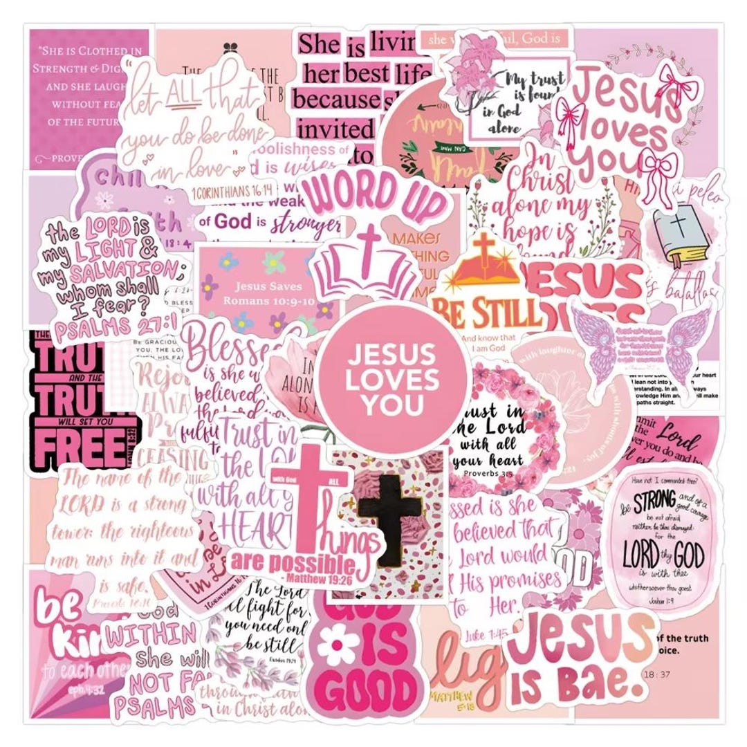 Pink Jesus Bible Stickers, Waterproof Vinyl Decals for Laptops, Water ...