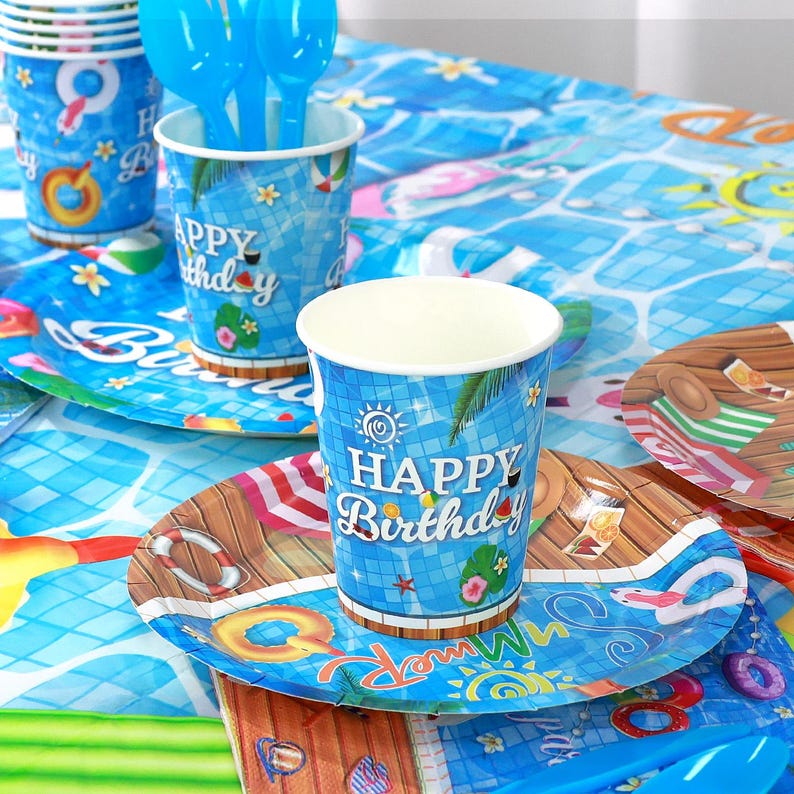 Spoon Pool 170PCS Summer Pool Party Supplies Set Birthday Decorations Tableware ...