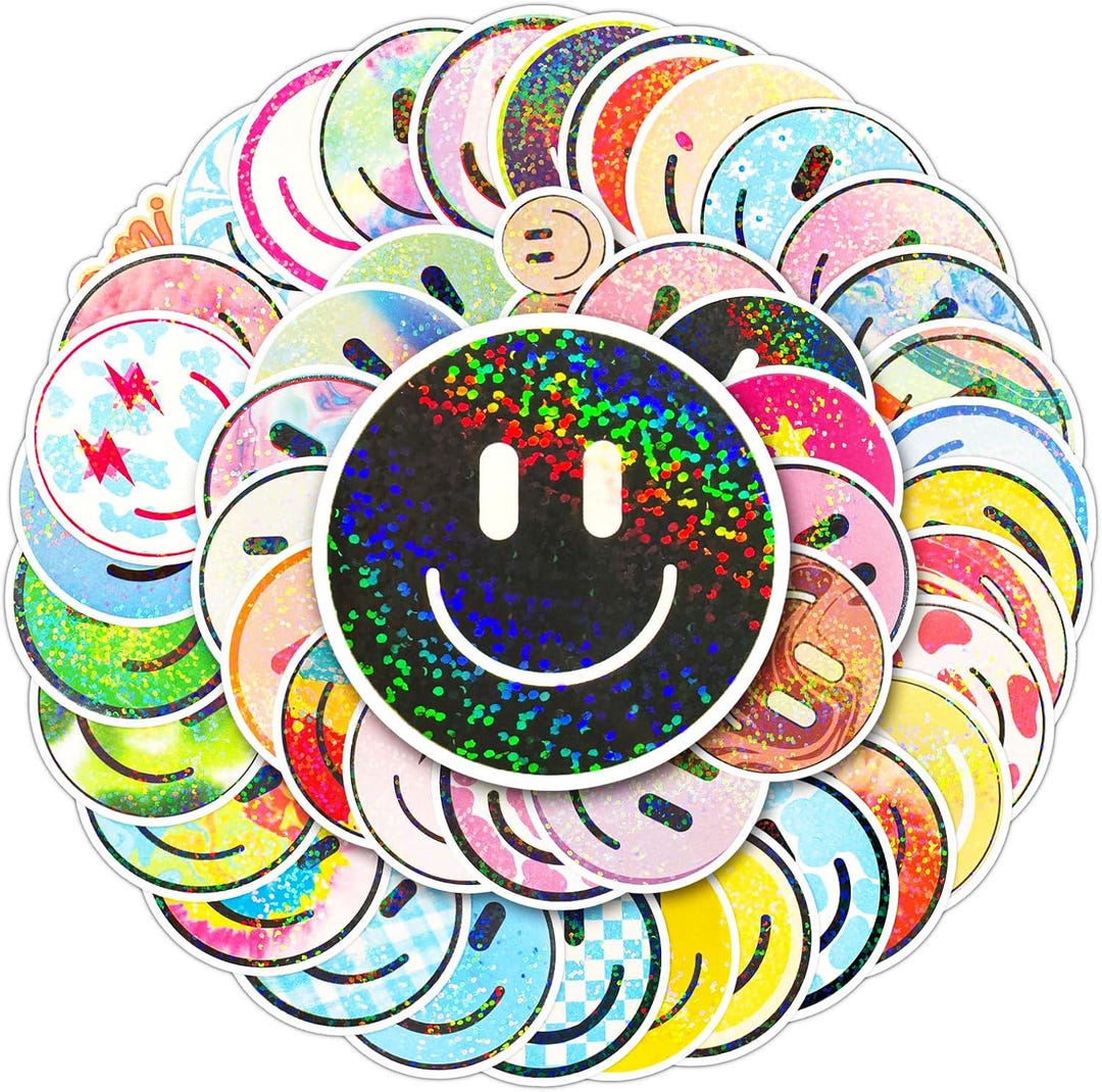 50PCS Glitter Smiley Face Stickers, Waterproof Vinyl Decals - Etsy