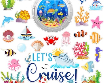 27PCS Cruise Door Magnets | Ocean Sea Animal Magnetic Cabin Decorations for Summer Vacation