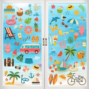 77 Summer Window Clings, Hawaii Beach Pool Window Stickers for Glass