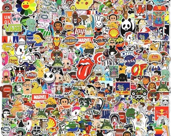 300 Brand Stickers, Waterproof Vinyl Decals for Laptop, Skateboard