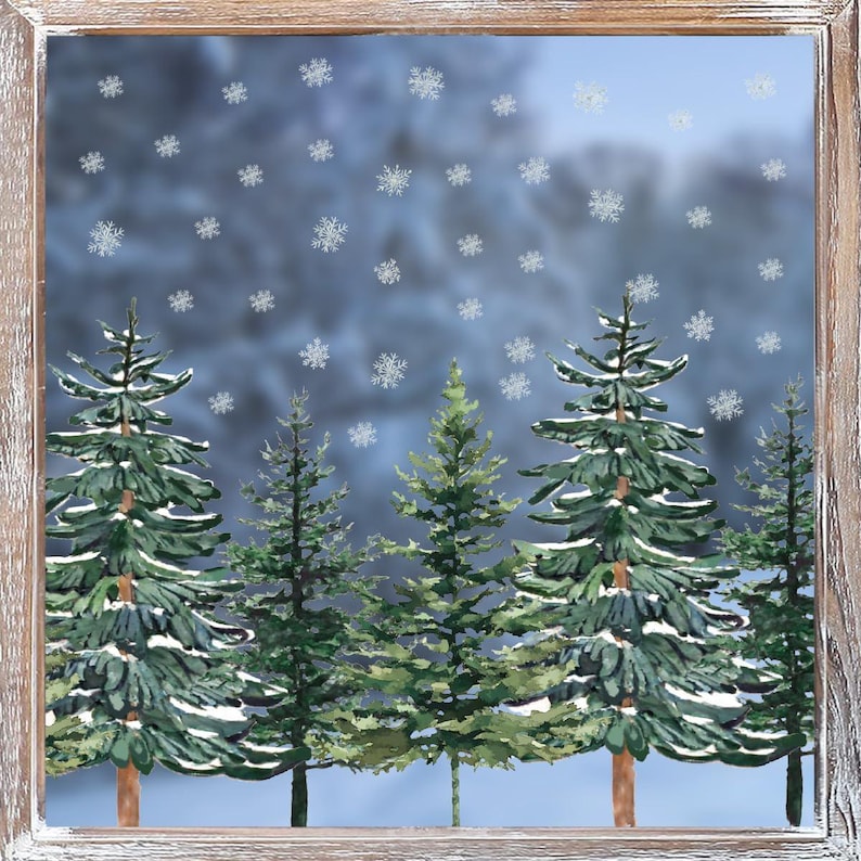 Christmas Window Cling Stickers, Trees and Snowflakes, Holiday ...