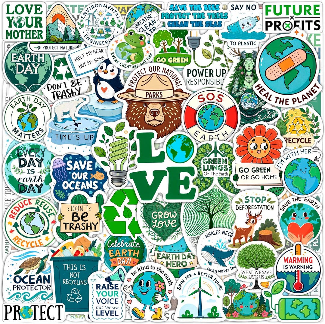 100 PCS Earth Day Stickers | Environmental Vinyl Decals - Etsy