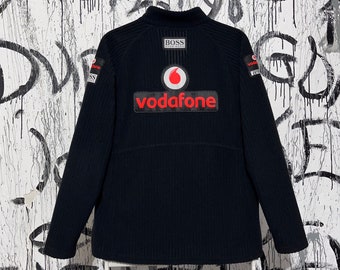 Vintage Vodafone Mclaren Mercedes Mujer Grande Negro Fleece Jumper Equipo Sudadera Zip