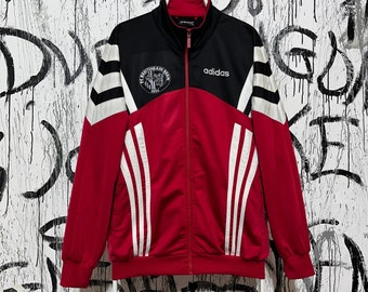 Vintage Adidas Mens Track Jacket Full Zip Red Black Large