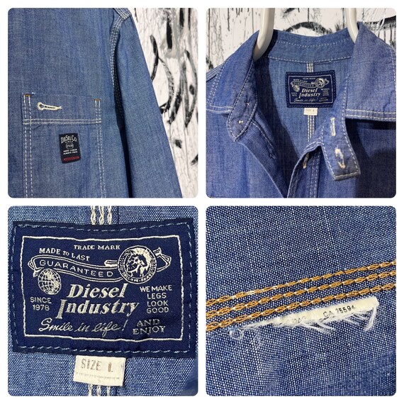 Diesel Industry Denim Wash Button Down Shirt Blue Mens Large 