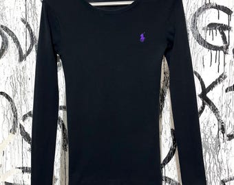 Vintage Ralph Lauren Sport Longsleeve Frauen Schwarz Größe XS Baumwolle Logo