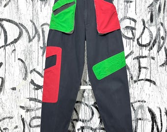 Pantalones vintage Kansai Yamamoto International para mujer, talla 28/EE. UU. 2, tiro alto, negros descoloridos