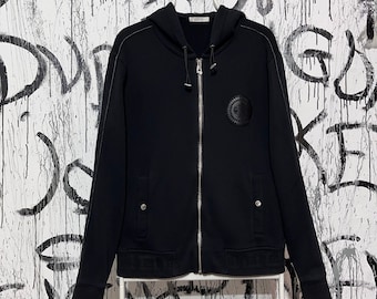 Versace Collection Authentic Hombre Medusa Logo M Sudadera Con Capucha Cremallera Completa Algodón Negro
