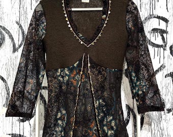 Vintage Jus D'Orange Paris Frauen Bluse Blown Blumen Drucken V-Ausschnitt 390