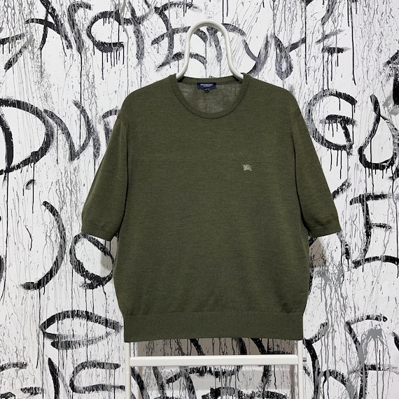 VIntage Burberry London Sweater Womens Merino Wool Crew Neck Short Sleeve  Khaki Size 48 - Main Image