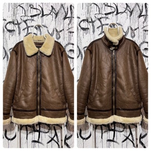 Alpha Industries USA B3 Military Sheepskin Shearling Jacket Mens Brown Size 2-XL