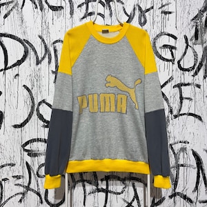 Felpa vintage Puma Pullover da uomo anni &#39;90 taglia 7 logo incantesimo girocollo