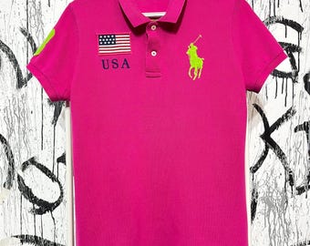 Vintage Ralph Lauren USA Frauen Skinny Polo #3 Rosa Größe L Cotton Collared 511