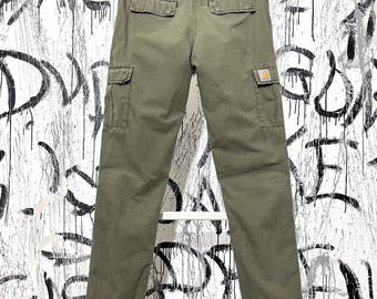 Pantalones Cargo Carhartt Wip Aviation para mujer, color caqui, algodón, talla 26 x 32, bolsillos