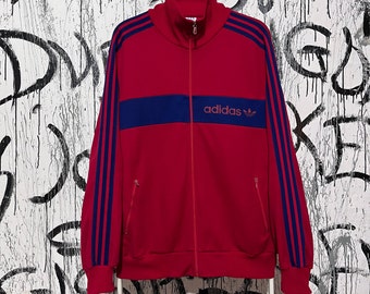Adidas Vintage Hombres Sport Chaqueta Track Top 80s Rojo hecho Yugoslavia Tamaño M-L