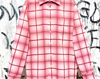 Paul Smith Button Up Shirt Mens Large Pink/Multicolor Ombre Plaid L/S Cotton 482