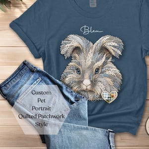 Custom Personalized Name Pet Portrait TShirt in Quilted Patchwork Style Art Keepsake Pet Memorial Mother's Day Mom Wife Birthday Gift