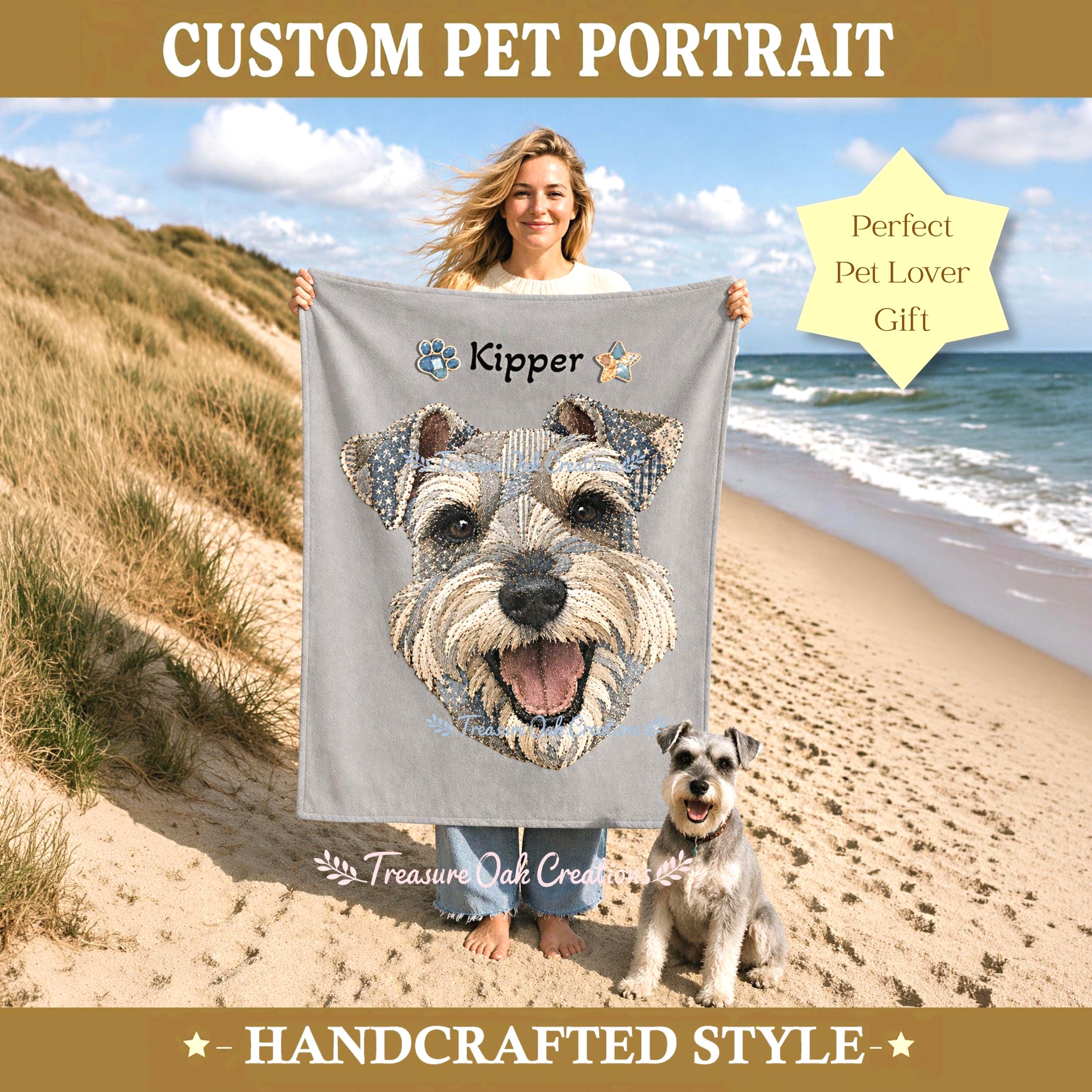 Custom Pet Portrait Blanket, Patchwork Quilt Style Art Pet Lover Dog Mama Keepsake Gift, Gotcha Adoption Day or Memorial Gift