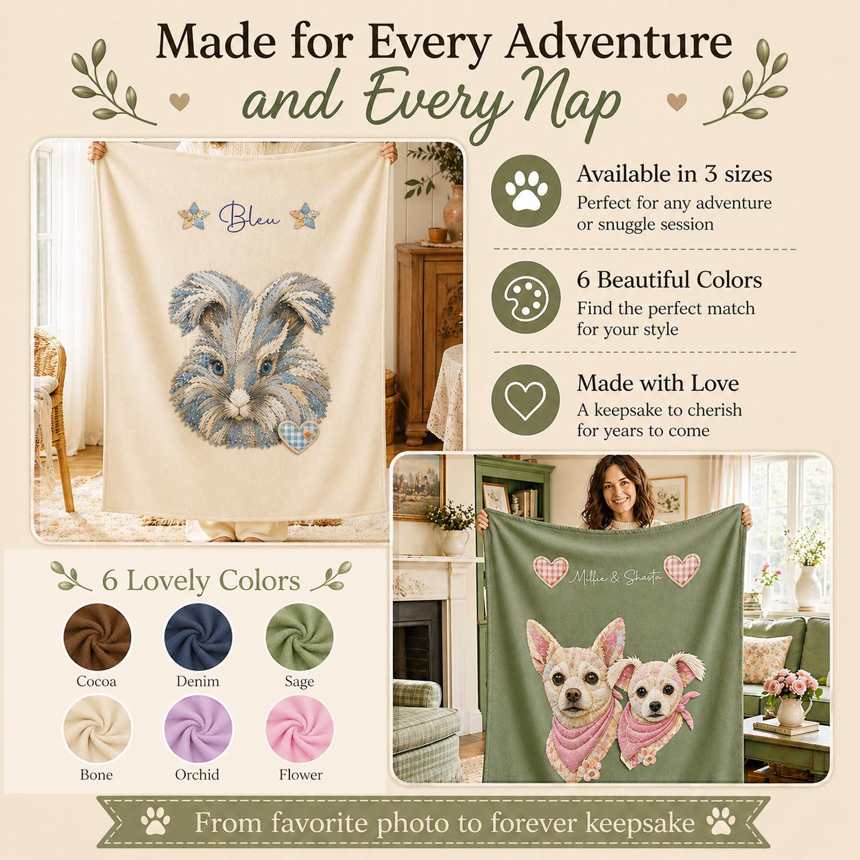 Custom Pet Portrait Blanket, Patchwork Quilt Style Art Pet Lover Dog Mama Keepsake Gift, Gotcha Adoption Day or Memorial Gift