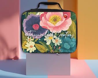 Handbemalte Warme Lunch Tasche mit Blumenmuster Cottagecore Lunch Tote Zurück zu Schulkleidung Picknick Exkursion Geschenk für Sie