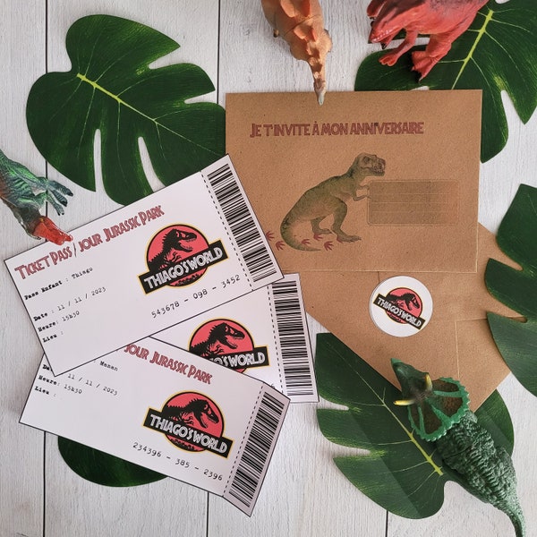 Faire-part invitation anniversaire ticket 'JurassicPark'