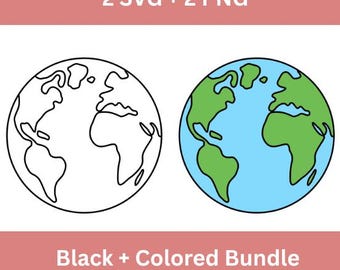 Earth Outline SVG/PNG Bundle: Black & Colored Vector Art (Digital Download)