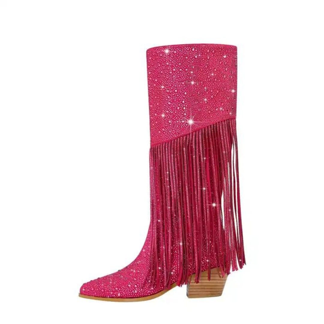 Pink Sparkly Cowboy Boots, Fringe Cowgirl Boots, Western Boots, Tassel Cowboy Boots, Western