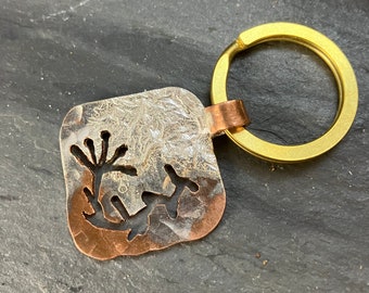 Reticulated silver on copper, with hand cut scrollwork.  A Boho Keychain charm. A Bargain making it a great gift for him or her.