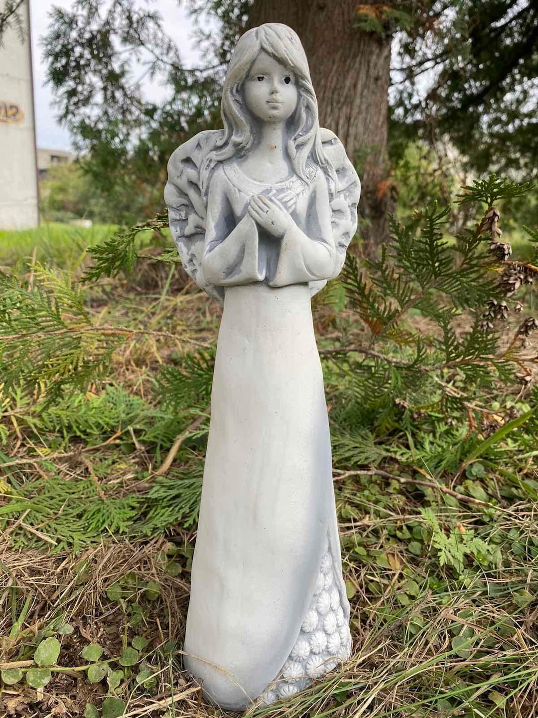 Concrete Angel Statue Angel Girl Figurine Outdoor Statues Etsy