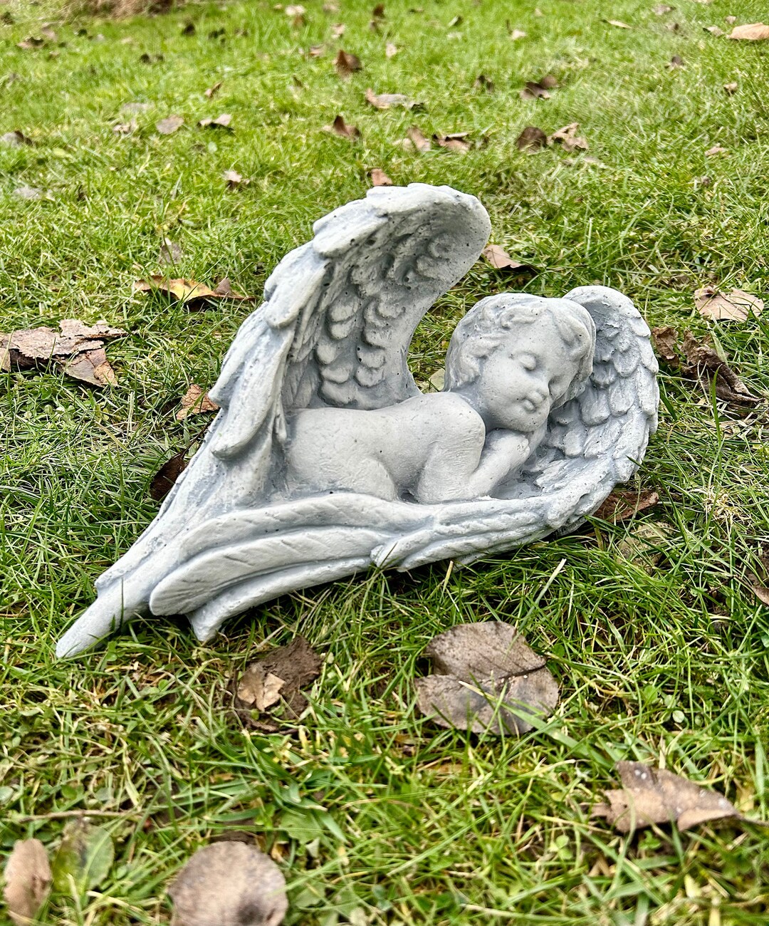 Sleeping Angel Statue, Baby Angel Figurine, Concrete Religious
