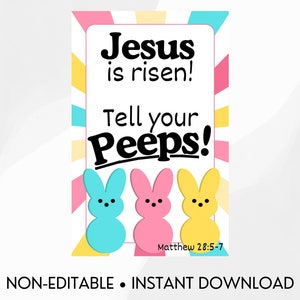 Jesus ressuscitou Conte aos seus amigos; Etiquetas para presente imprimíveis não editáveis da Peeps Christian