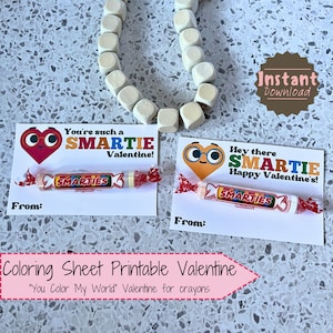 Smarties Non-Editable Printable Valentines; Non-Edible Valentine; Classroom Valentine