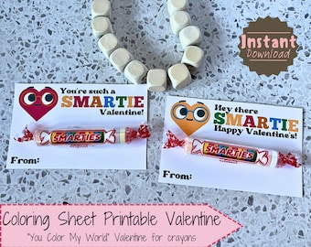 Tarjetas de San Valentín Smarties no editables e imprimibles; tarjetas de San Valentín no comestibles; tarjetas de San Valentín para el aula
