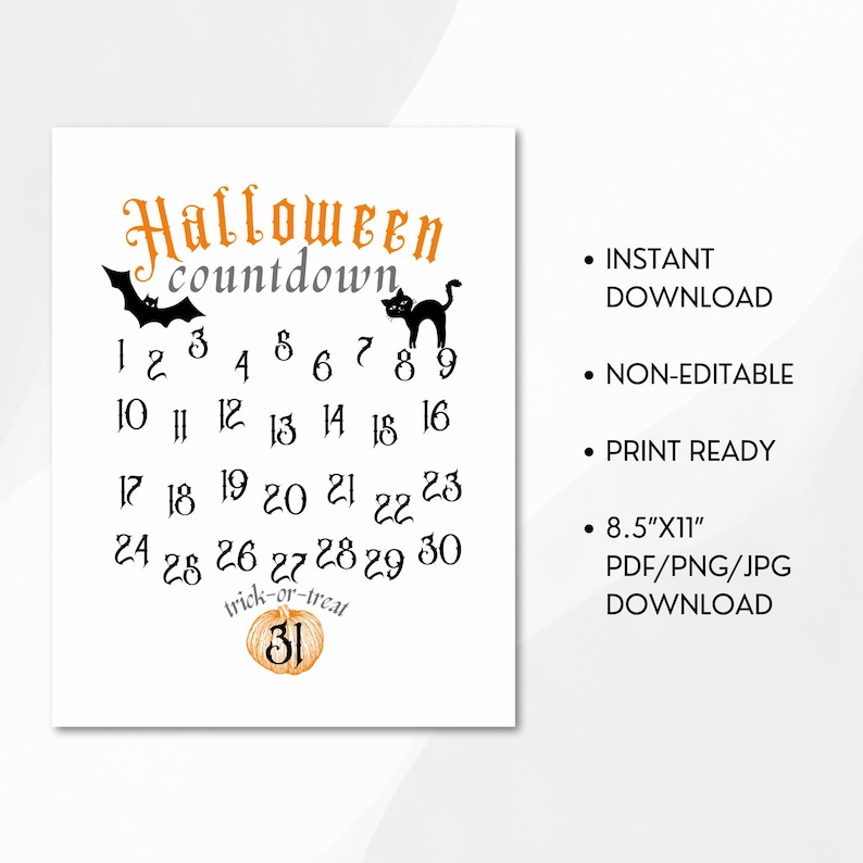 Printable Creepy Halloween Countdown Calendar - Non-editable - Instant ...