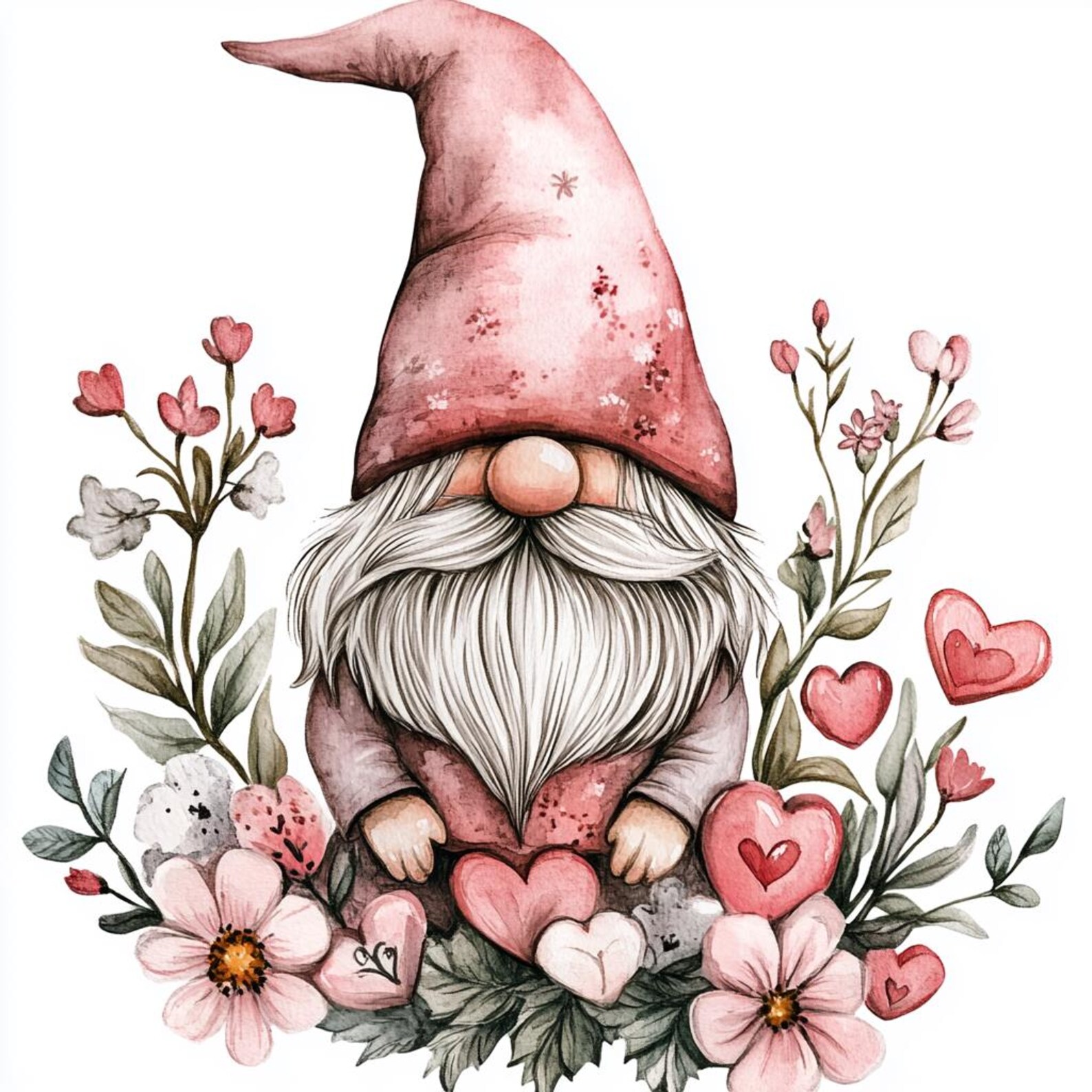 7 PNG Watercolor Valentines Gnome Clipart, Spring Clipart, Watercolour ...