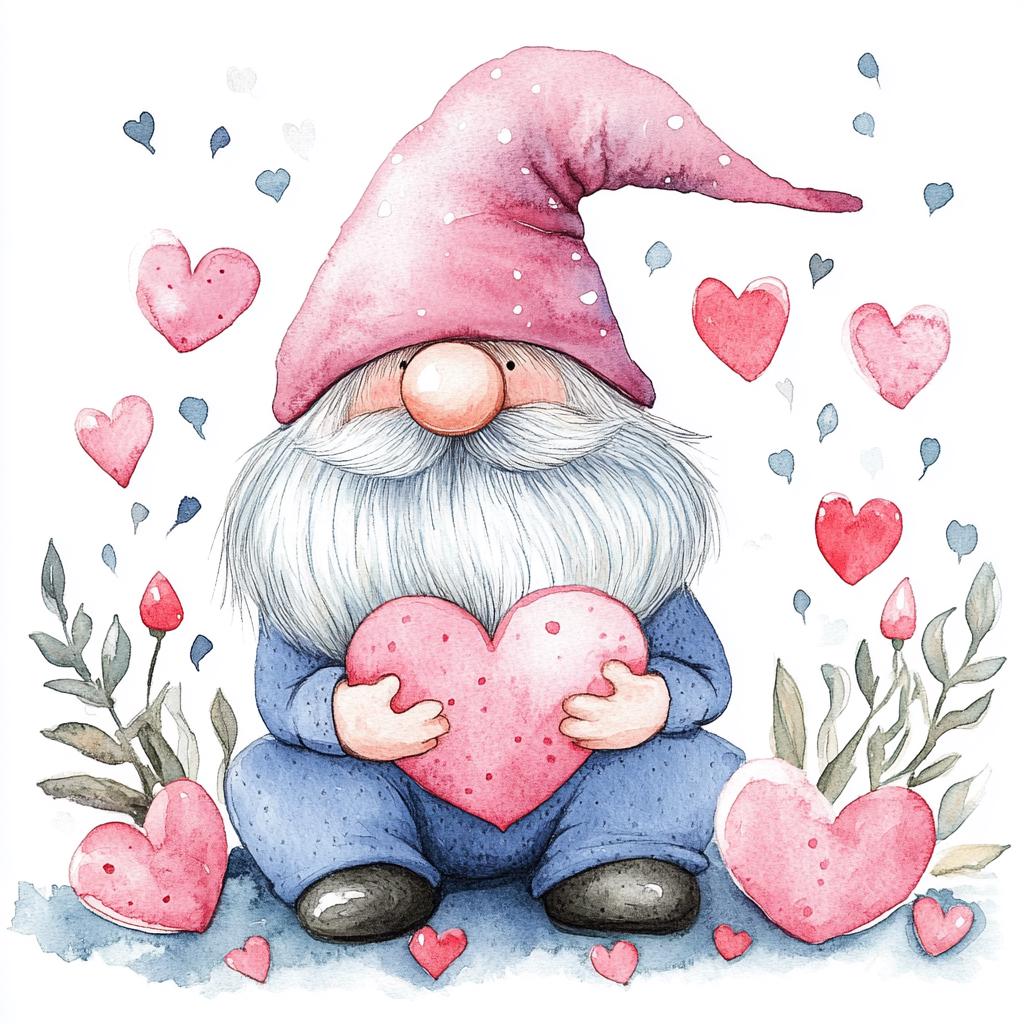 7 PNG Watercolor Valentines Gnome Clipart, Spring Clipart, Watercolour ...