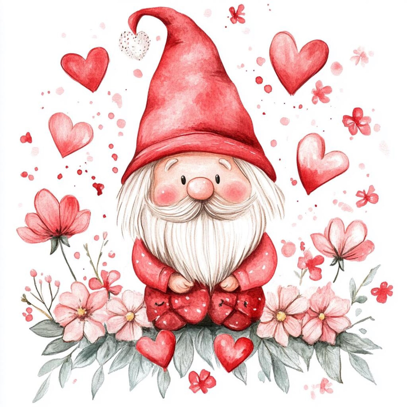 7 PNG Watercolor Valentines Gnome Clipart, Spring Clipart, Watercolour ...