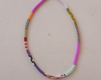 Hand Woven Colorful Necklace, Beaded Necklace, Seed Beaded NecklaceHand woven necklace, multicolored beaded jewelry,bohemian necklace