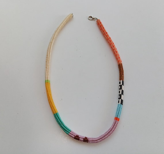 Hand Woven Sand Bead Necklace, Colorful Beaded Jewelry