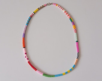 Hand Woven Colorful Necklace, Beaded Necklace, Seed Beaded NecklaceHand woven necklace, multicolored beaded jewelry,bohemian necklace