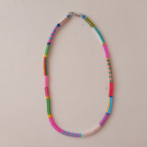 Handwoven Sand Bead Necklace, Boho Hippie Style, Colorful Jewelry